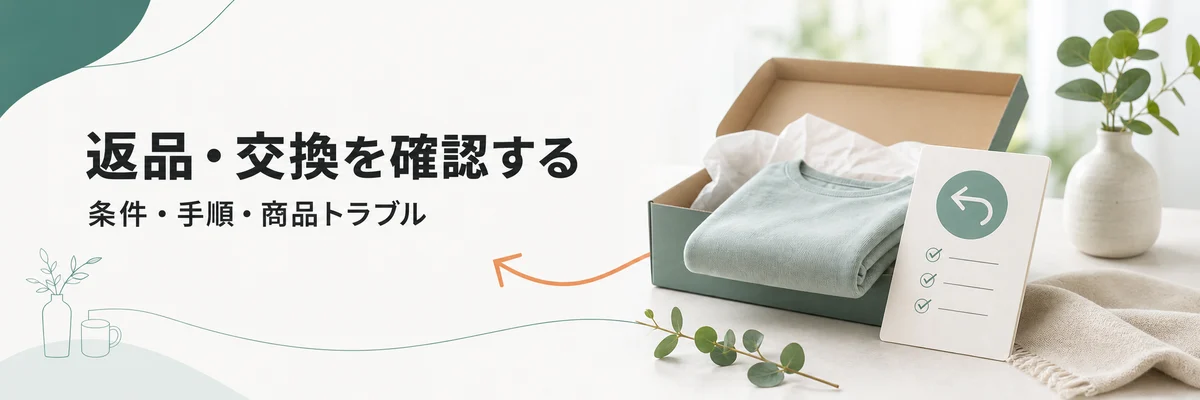 返品・交換を確認する。条件・手順・商品トラブルについて確認できます。